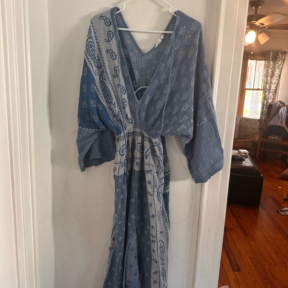 Anthropologie Blue Gauze Maxi Dress Boho Coastal Festival - One Size - Picture 3 of 8